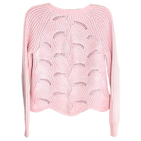 A new day Scalloped Seashell Sweater Women's S Pink Metallic Long Sleeve Knit - Picture 5 of 10